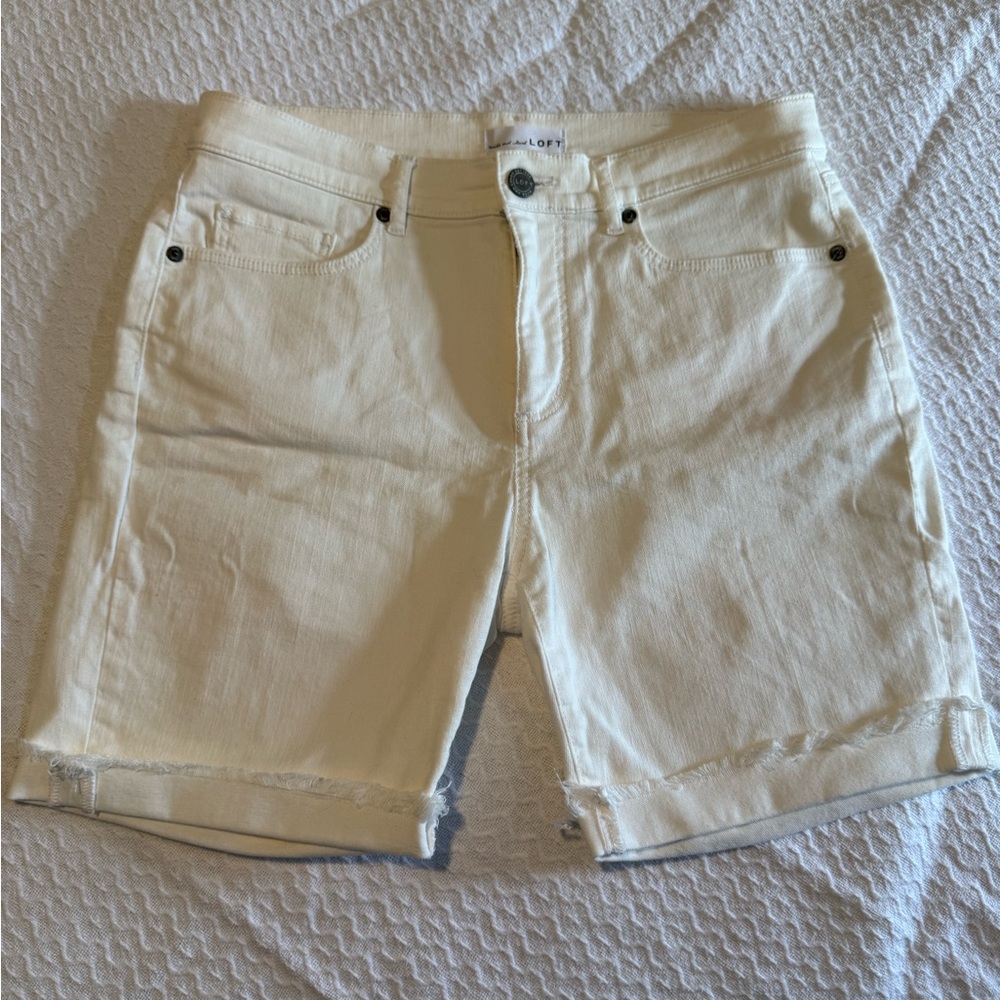 LOFT Cream Jean Shorts Rolled Hem Casual